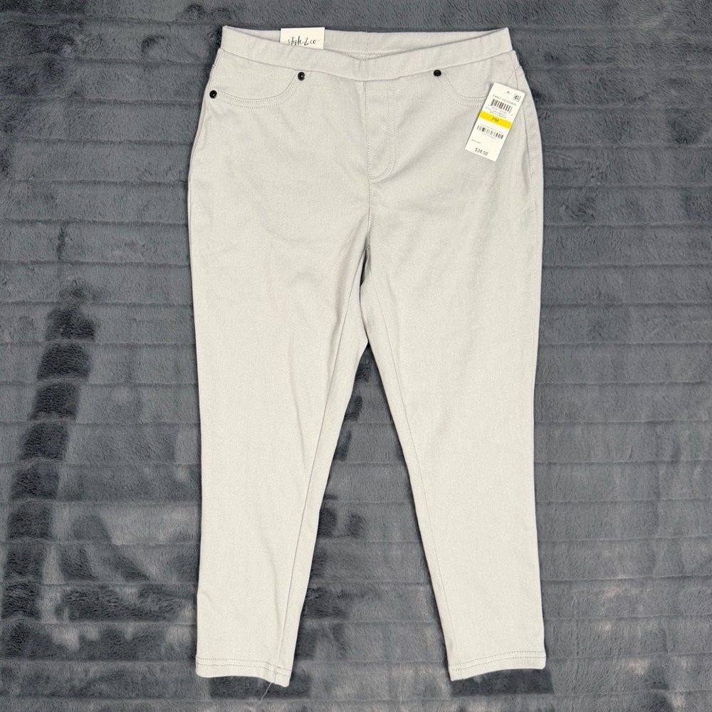 Style & Co Women Petite Twill Leggings Misty Harbor Grey Capri PM 54425MH151